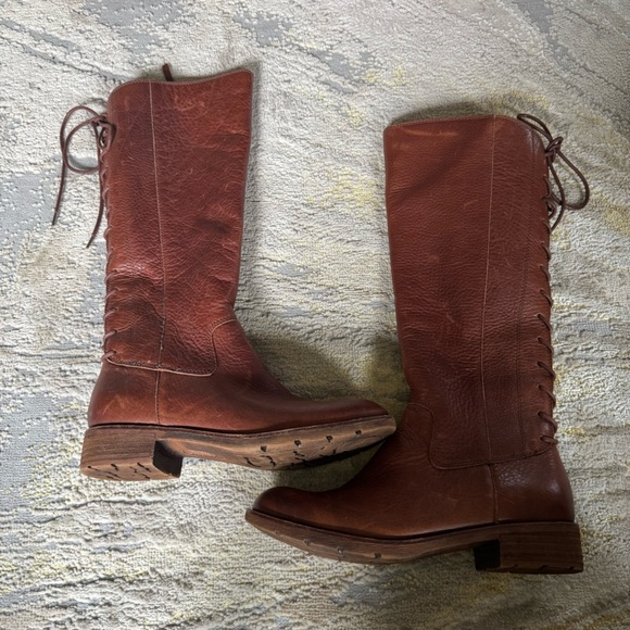 Sofft tall brown cognac leather Sharnell Heel boots lace tie back 8.5 - Picture 3 of 13